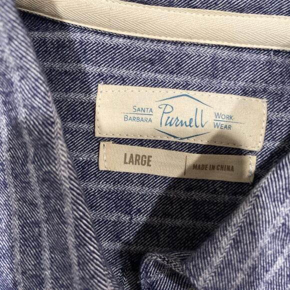 Purnell Santa Barbara Navy Striped Button-Down Cotton Shirt Size Large - Picture 6 of 9